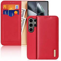 Шкіряний чохол книжка Dux Ducis Hivo RFID Blocking з кишенею для візиток для Samsung Galaxy S24 Ultra Red