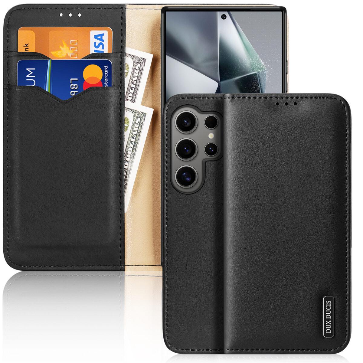 Шкіряний чохол книжка Dux Ducis Hivo RFID Blocking з кишенею для візиток для Samsung Galaxy S24 Ultra Black
