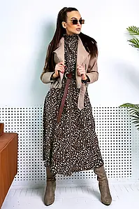 Куртка-косуха жакет екошкіра коротка з поясом літня зі срібною фурнітурою беж