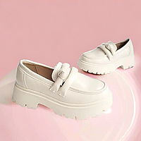 Детские праздничные белые туфельки, нарядная обувь лоферы для девочек с супинатором. Размер: 31-38 32