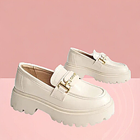 Детские белые праздничные туфельки, лоферы нарядная обувь для девочек с супинатором. Размер: 32-38 36