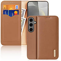 Кожаный чехол книжка Dux Ducis Hivo RFID Blocking с карманом для визиток для Samsung Galaxy S24 Plus Brown