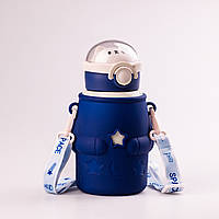 Термос детский 500 мл со съемным силиконовым чехлом и ремешком Космонавт, синий - LTI