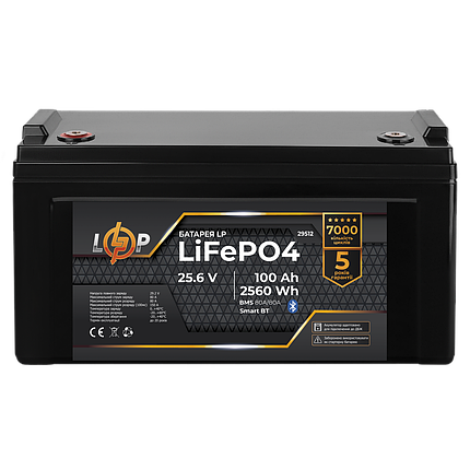 Акумулятор LP LiFePO4 25,6V - 100 Ah (2560Wh) (BMS 80A/80А) пластик Smart BT, фото 1