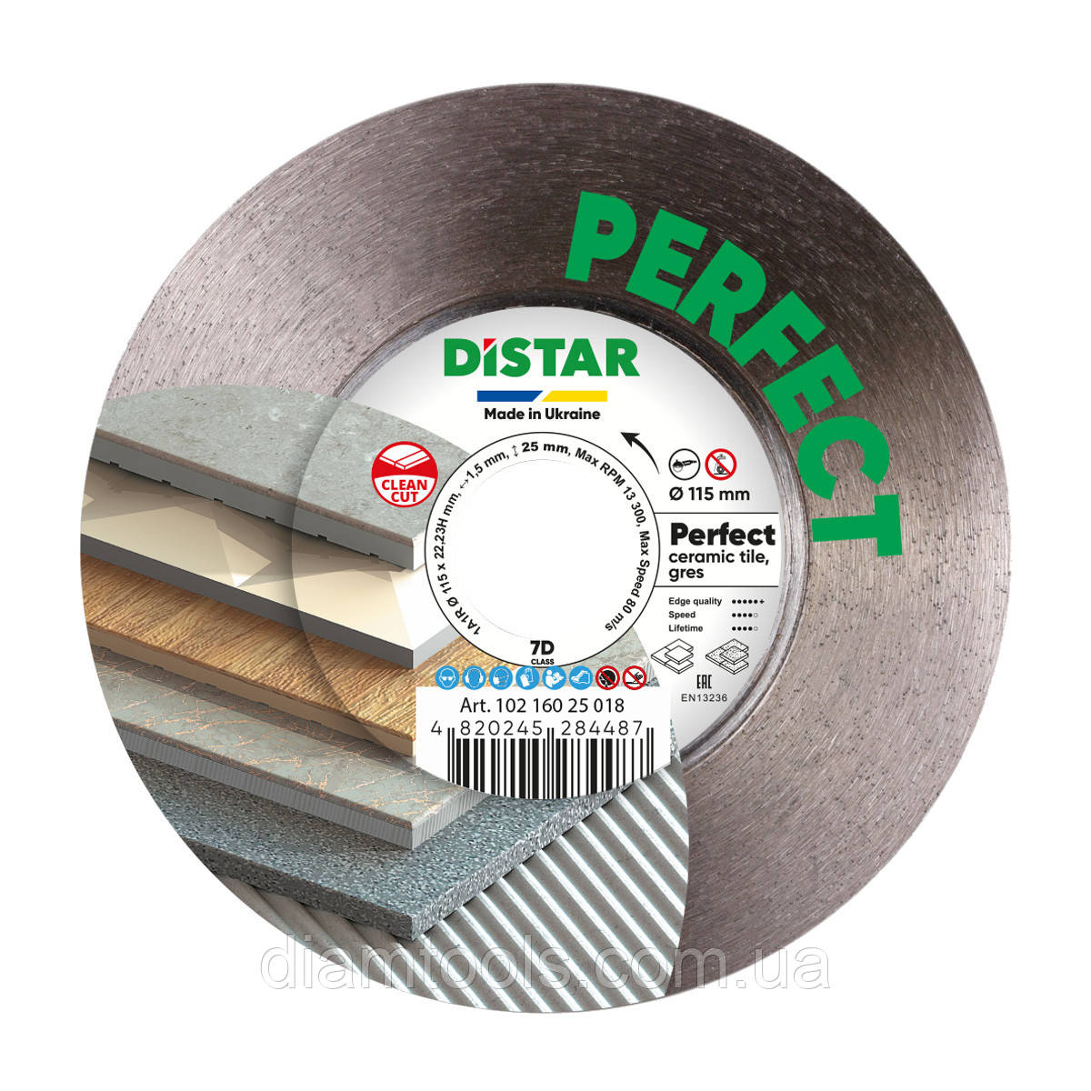 Круг алмазний вiдрiзний по керамограніту Distar Perfect 115x1.5/0.9x25x22.23H