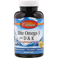 Омега 3 Carlson Labs Elite Omega-3 Plus D K 60 Soft Gels Natural Lemon Flavor CAR-17510 IO, код: 7669245