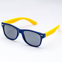 Детские солнцезащитные очки гибкие неламайки в пластиковой оправе яркие желтые дужки с поляризацией