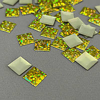 10г - Металлостразы термоклеевые, квадрат 10 мм - золото голограмма КР