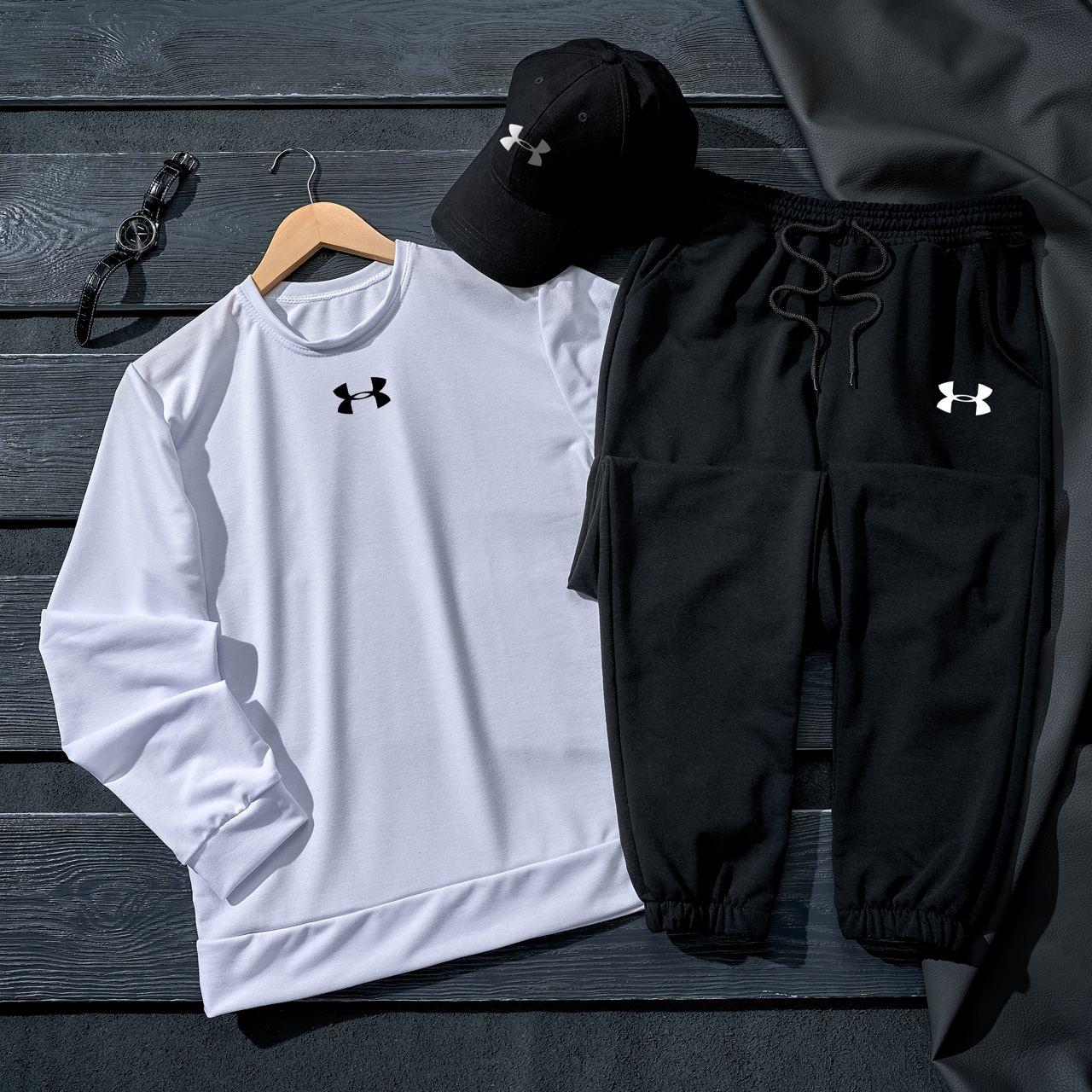 Спортивний костюм under armour чоловічий кепка весняний осінній андер армор білий-чорний