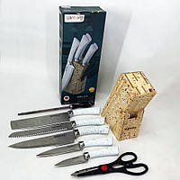 Набір ножів Rainberg RB-8806 на 8 предметів з ножицями та підставкою з нержавіючої сталі. Колір: білий