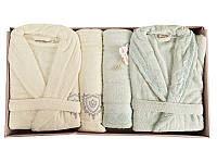 Набір подарунковий 6 предметів 2 халати чоловічий l xl жіночий s m і4 рушники 150х90 см 90х50 см білий