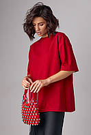Базовая однотонная футболка oversize - красный цвет, L (есть размеры) gr