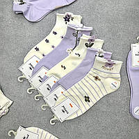 Короткие женские носки в рубчик премиум Корона, молочной-лиловий микс, 36-41 р, 10 пар