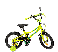 Велосипед дитячий 14 дюймів Prime, салатовий, дзвінок, додаткові колеса Prof1