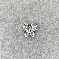 Бусина бабочка с белыми фианитами цвет серебро (гиппоаллергенный сплав)