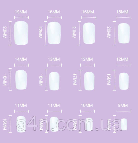 Накладные ногти - Интернет-магазин A4N Размеры накладных ногтей