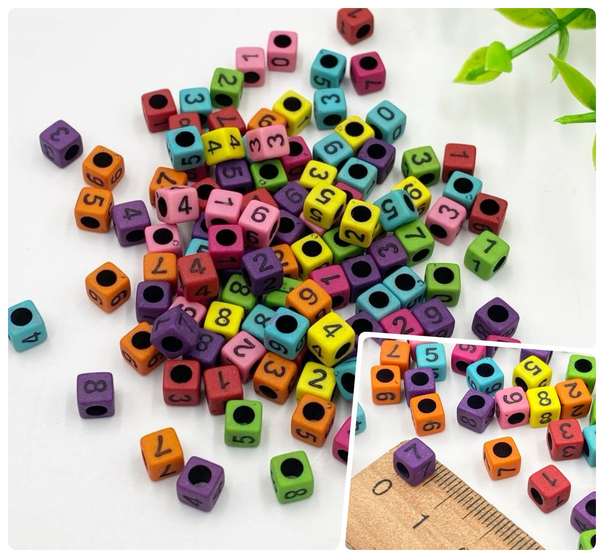 Намистини з Буквами, Знаками / "Куб" 6*6мм / Упаковка 20 грам ≈ 110 шт / Цифри Мікс "Темний", фото 1