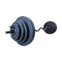 Штанга W-образная 145 м вес 44 кг диски гранилит бетон для домашних тренировок B_02684