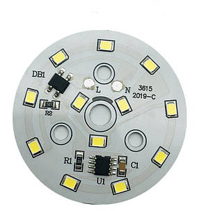 Світлодіодний LED-модуль 7Вт, 50мм AC220В плата для ремонту ламп 7Вт, теплий білий, фото 1