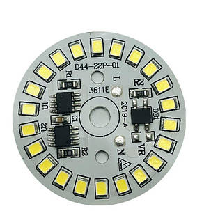 Світлодіодний LED-модуль 15Вт, 44 мм AC220В плата для ремонту ламп 15Вт, холодний білий, фото 1