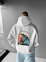 Худи молодежное кастомное с рисунком волны-серфинг (белое) супер модная трендовая одежда sx2w142