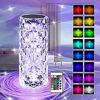 Настольная лампа ночник "Rose Diamond" на аккумуляторе + пульт, USB, 21см, RGB