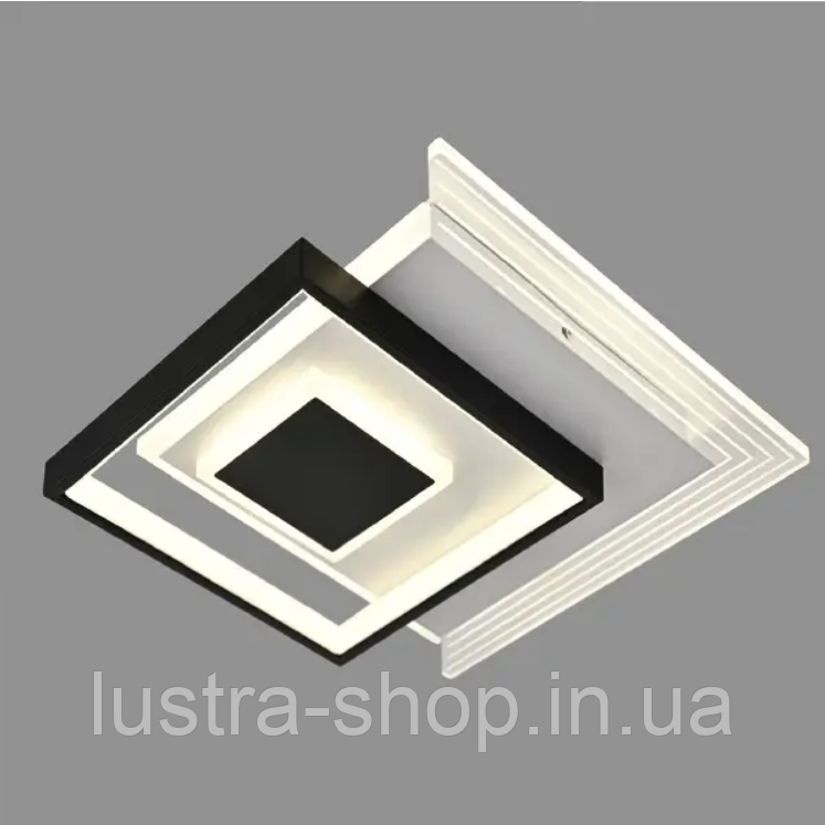 Квадратна стельова Led  люстра з пультом керування на натяжну стелю  SY-9302/S BK+WH 94вт