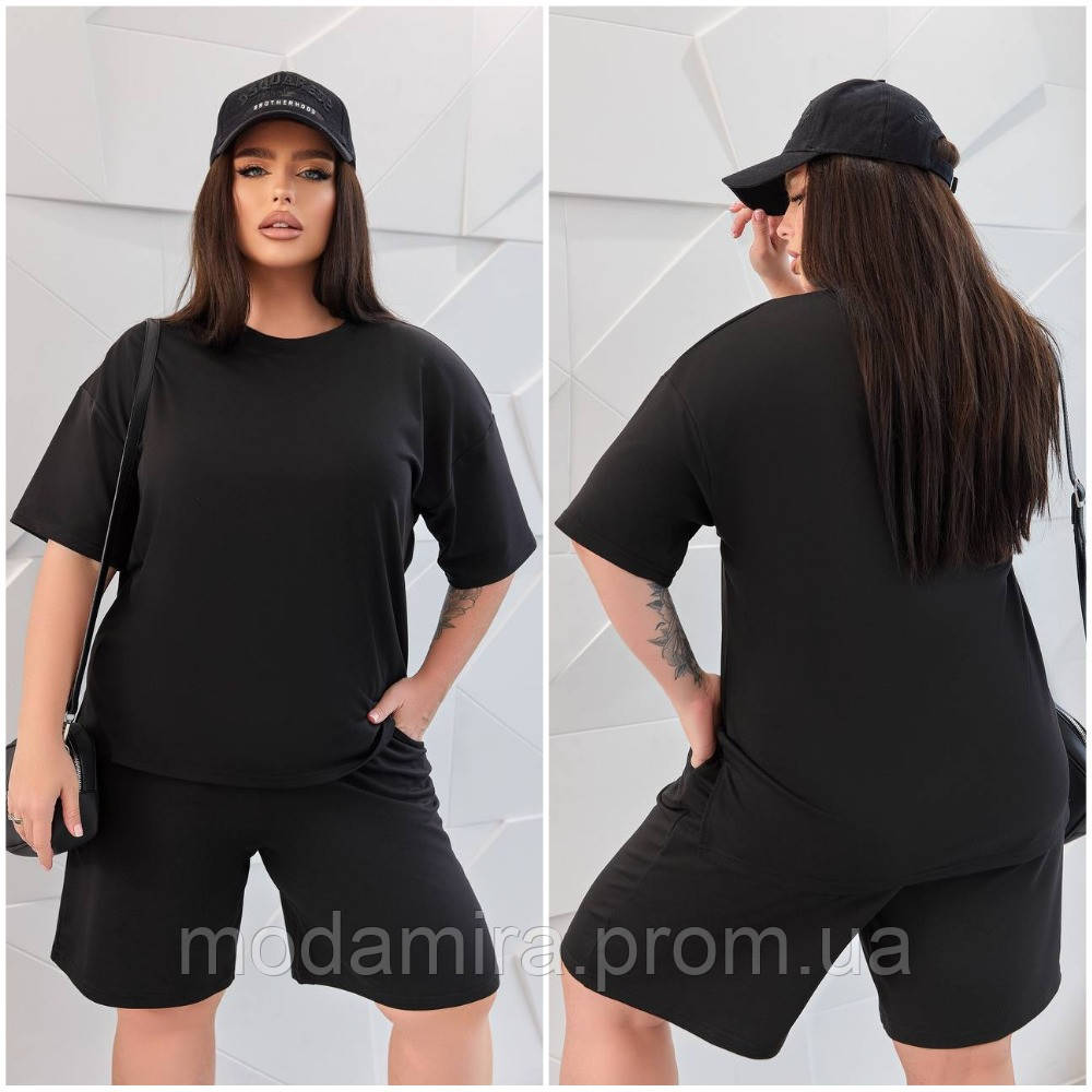 Жіночий літній костюм шорти з футболкою. Р-48-50,52-54,56-60 літні костюми, костюм на літо. Чорний