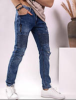 Мужские молодежные коттоновые джинсы FANGSIDA рванка с потертостями.