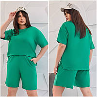Літні костюми шорти з футболкою. Р-48-50,52-54,56-60 жіночий літній костюм, костюми жіночі. Зелений