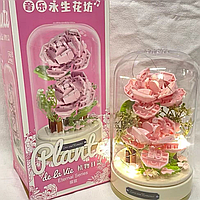 Музикальний конструктор нічник блочний дитячий з підсвіткою квітка в колбі Рожеві троянди квіти