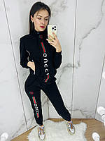 Женский спортивный костюм двойка Guccі черный (Гуччи трикотаж двухнить Турция) L (46)