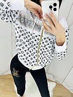 Стильный женский костюм Louis Vuitton черно-белый со стразами (Луи Виттон двунить Турция)