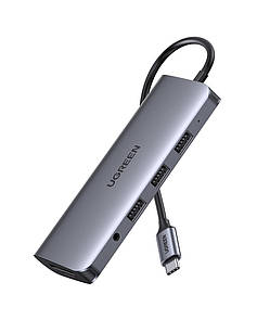 Док-станція USB3.0 Type-C --> USB 3.0x3/HDMI/VGA/TRS/RJ45/SD&TF/PD Ugreen CM179 Косм. Сіра