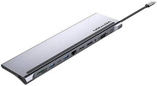 Док-станція USB3.1 Type-C --> DP/HDMI/VGA/USB-C/USB3.0x3/RJ45/SD/TF/TRRS 3.5mm/PD 100W Vention 12in1