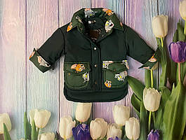 Демісезонна куртка-сорочка для дівчинки з плащової тканини зеленого кольору з принтом Том і Джеррі р. 80-152
