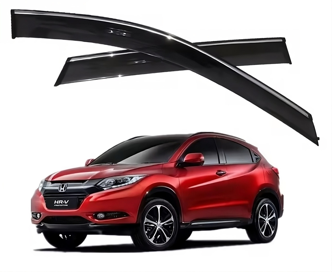 Дефлектори вікон (вітровики) з хромом молдингом Honda HR-V 2014-2022 (Uncle/Тайван), фото 1