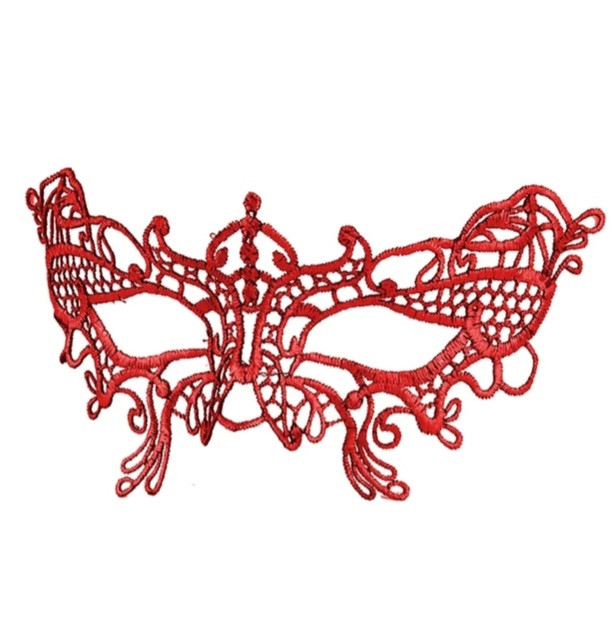 Маска карнавальна із мережива на зав`язках 18 на 8 см червоний, фото 1