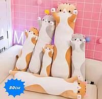 Кіт Батон 50 см кумедна плюшева іграшка-обіймашка ОПТОМ популярна м'яка іграшка-антистрес для сну fin