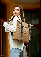 Рюкзак женский ролл коричневый, стильный рюкзак для девушек, рюкзак для работы и прогулок BLIM