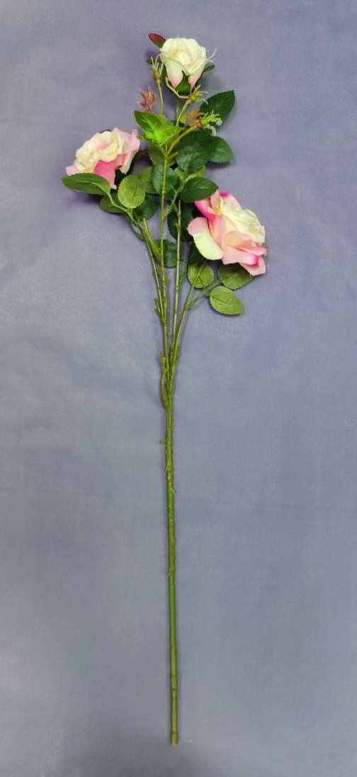 Штучна гілка троянди, три голови 80см (рожево-біла) 2503.003, фото 1