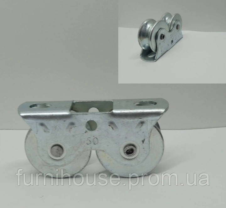 Ролик для раздвижных ворот металлический двойной D=50 100 мм под уголок ...