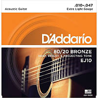 Струни для акустичної гітари D'Addario EJ10 80/20 Bronze Extra Light Acoustic Guitar Strings 10/47