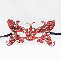 Венецианская маска кружевная праздничная 21 на 11 см красный