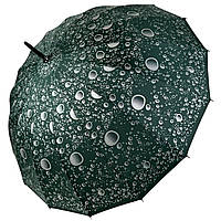 Женский зонт-трость на 16 спиц с абстрактным принтом полуавтомат от фирмы Toprain темно-зеленый 01541-2