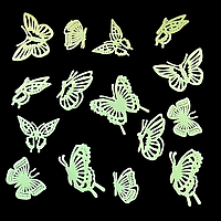 Светящиеся в темноте флуоресцентные Бабочки, набор 15 шт.