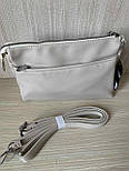 Сумка біла бежева жіноча стильна якісна на довгому ремінці, багато кишень, фото 10