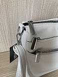 Сумка біла бежева жіноча стильна якісна на довгому ремінці, багато кишень, фото 8
