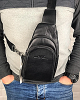 Мужская брендовая сумка слинг на плечо Armani Армани черная, нагрудная сумка, кожаный слинг