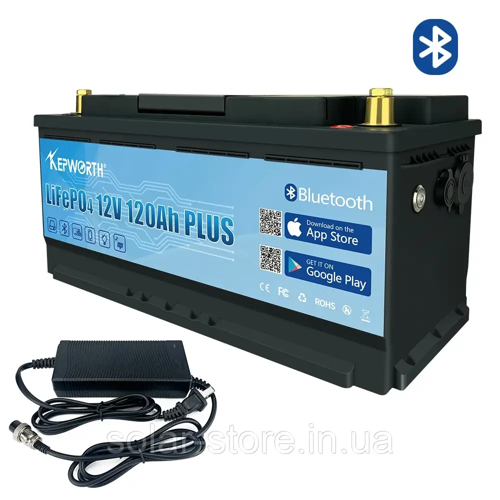 Акумулятор LiFePo4 12V 120Ah Bluetooth + зарядний пристрій